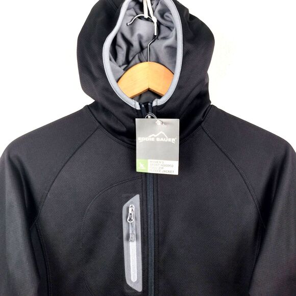 NEW Eddie Bauer Jacket Women M Black Sport Hooded Full Zip Fleece Soft Shell NWT - Picture 2 of 16